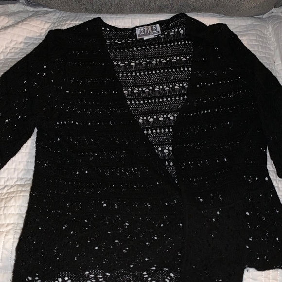 212 Collection Sweaters - Black crochet shrug/sweater